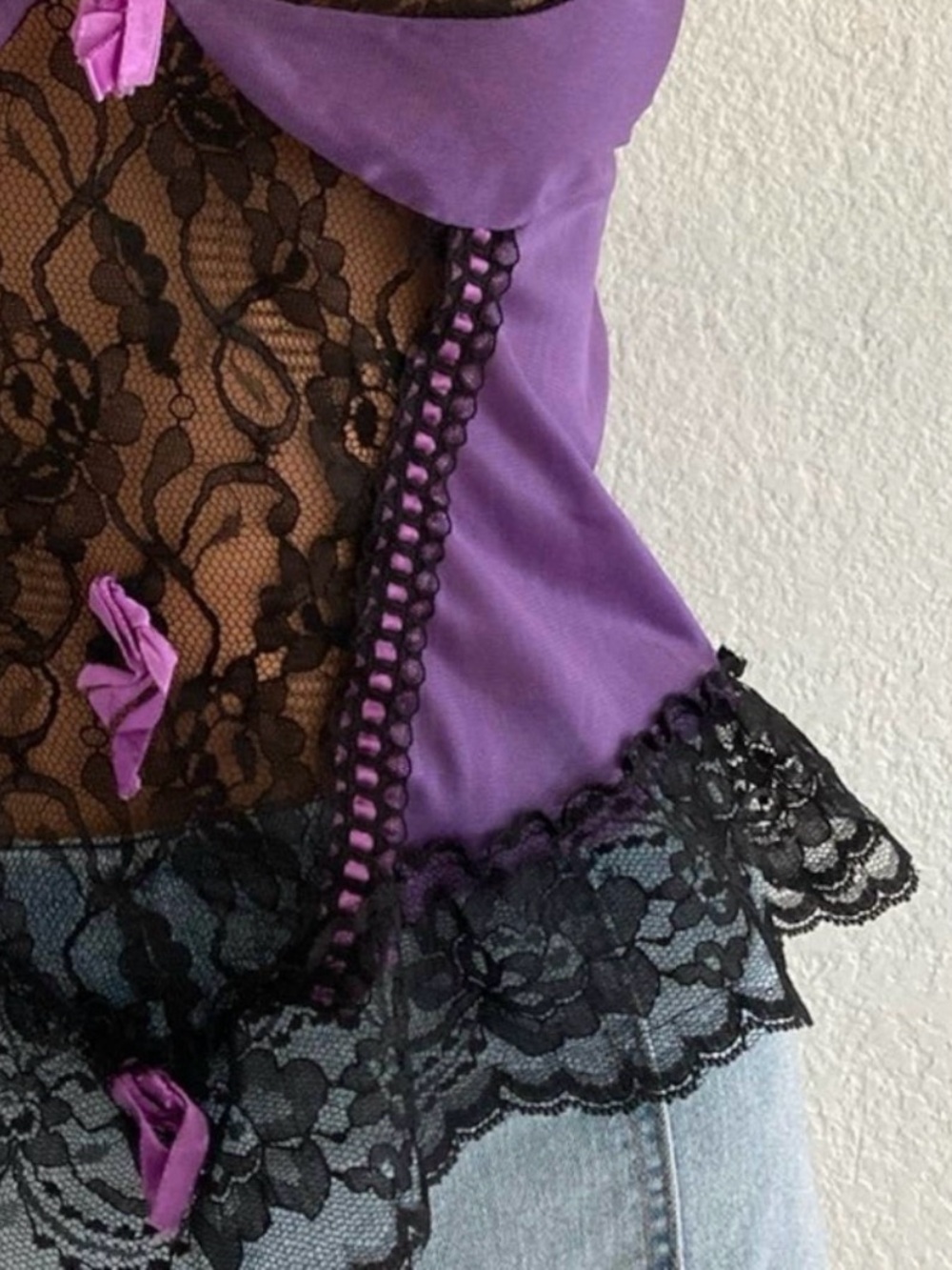 90s Bernette Purple Black Lace Cami Dark Fairy Goth Whimsigoth Slip - Picture 3 of 10